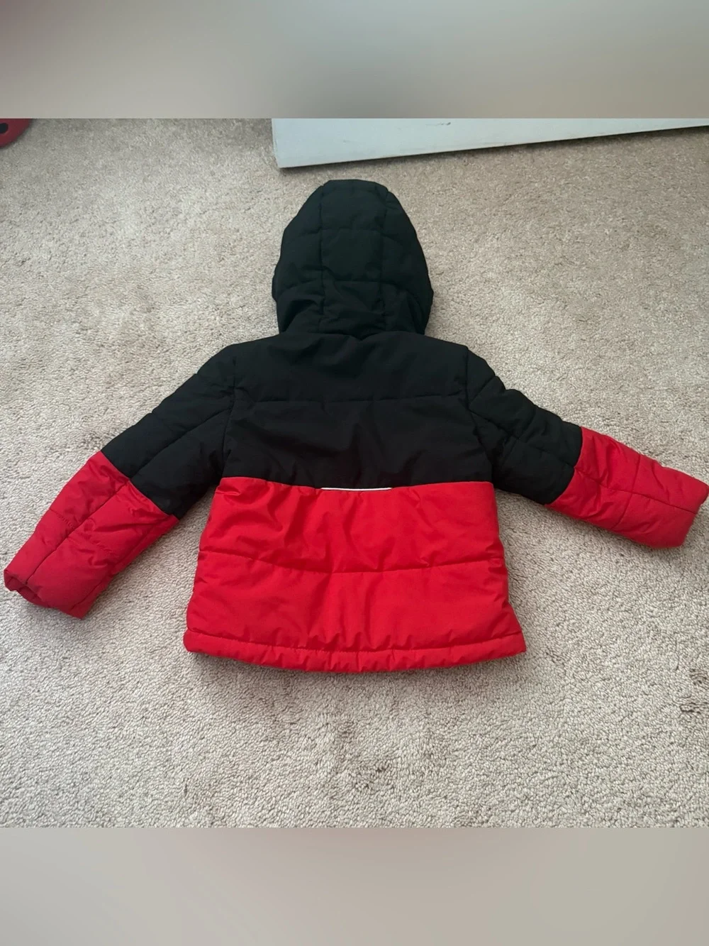 3T Toddler Red and Black Hooded Puffer Jacket